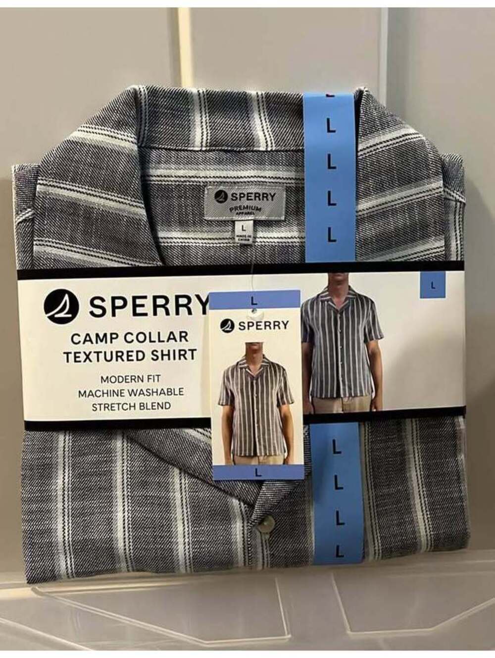 Sperry navy camp collar textured shirt men’s size large